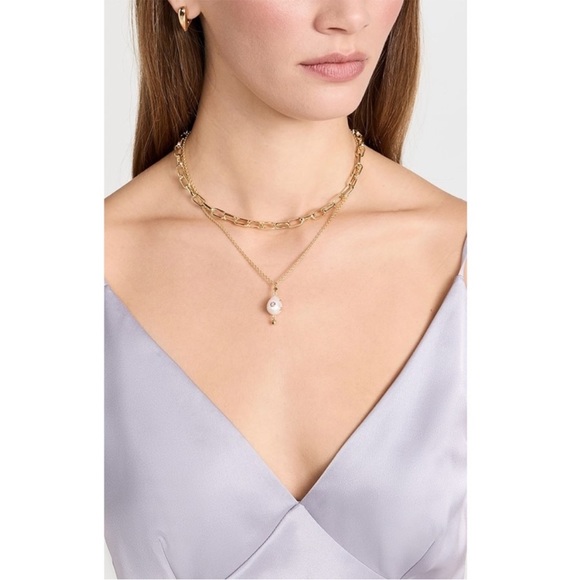 NEW MADEWELL Two-Pack Studded Freshwater Pearl Necklace Set Gold Woodrose - Picture 4 of 9